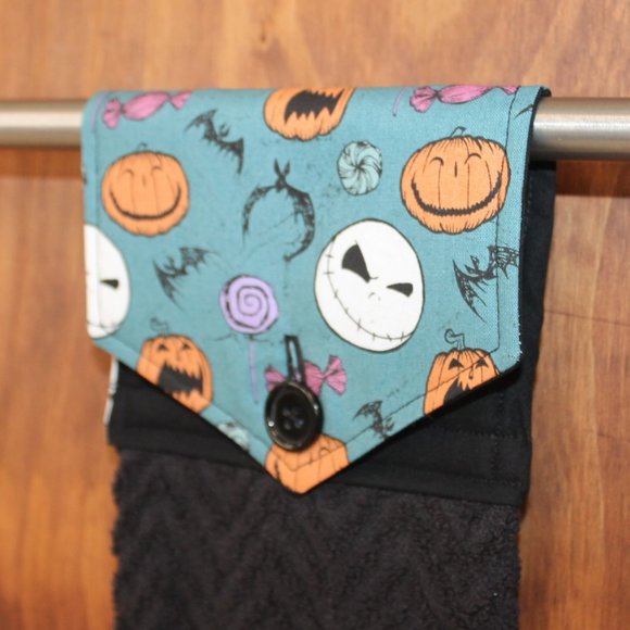 NIGHTMARE BEFORE CHRISTMAS & PUMPKIN HANDMADE HANGING KITCHEN HAND COTTON TOWEL - Picture 4 of 4